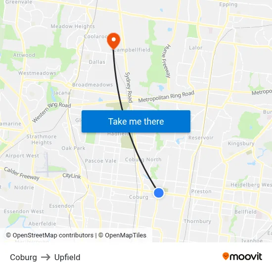 Coburg to Upfield map