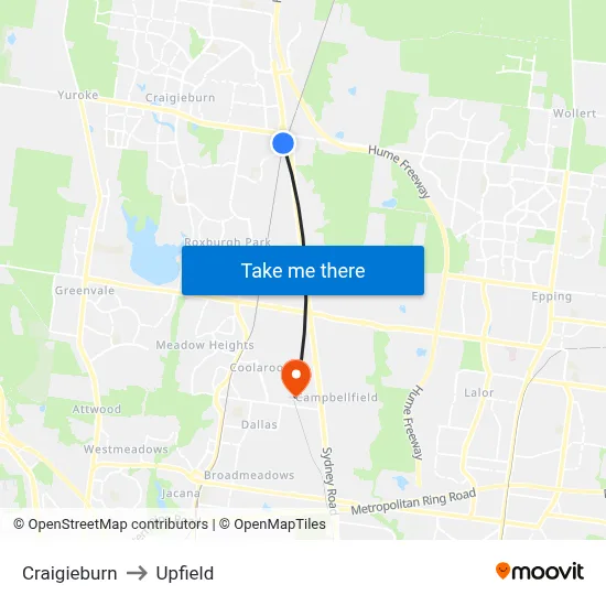 Craigieburn to Upfield map