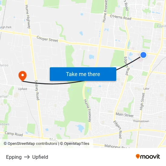 Epping to Upfield map