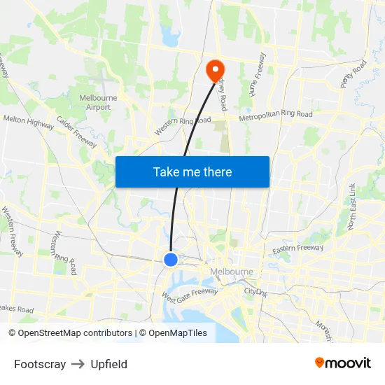 Footscray to Upfield map