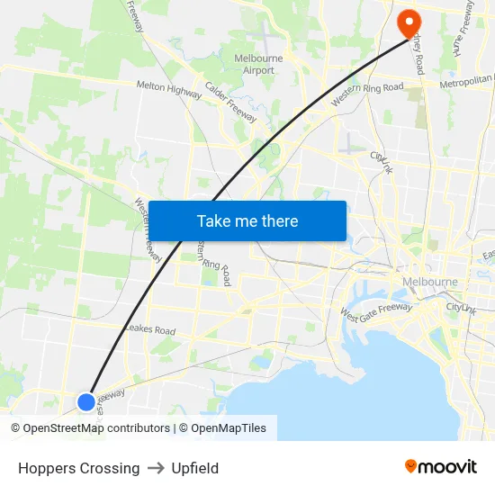 Hoppers Crossing to Upfield map