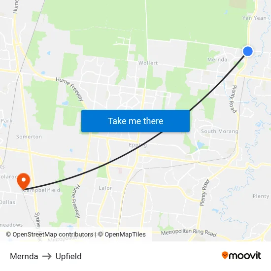 Mernda to Upfield map