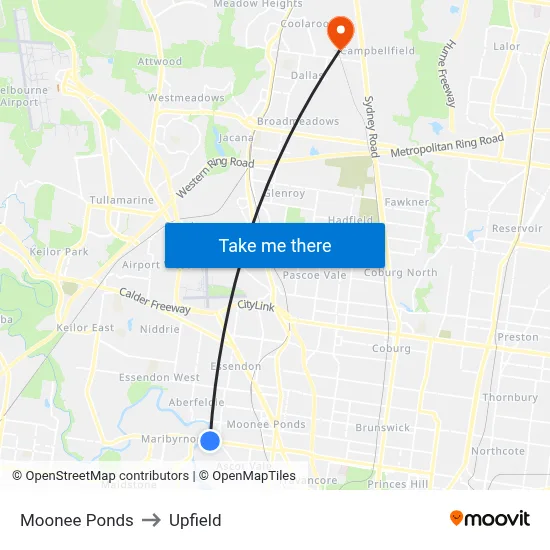 Moonee Ponds to Upfield map