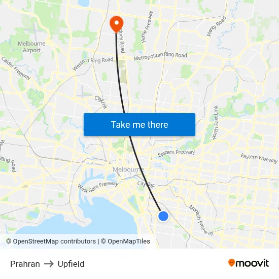 Prahran to Upfield map