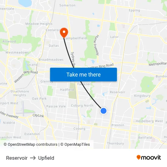 Reservoir to Upfield map