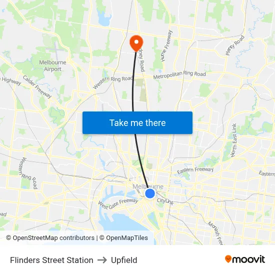 Flinders Street Station to Upfield map