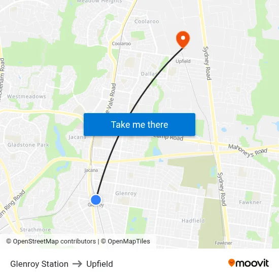 Glenroy Station to Upfield map