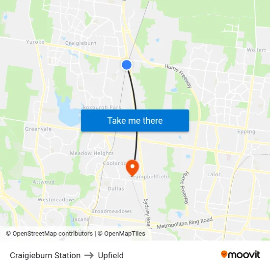 Craigieburn Station to Upfield map
