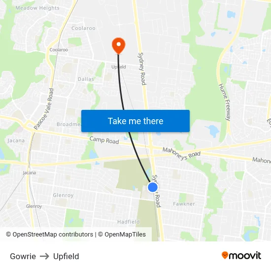 Gowrie to Upfield map