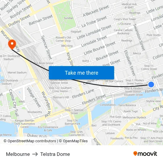 Melbourne to Telstra Dome map