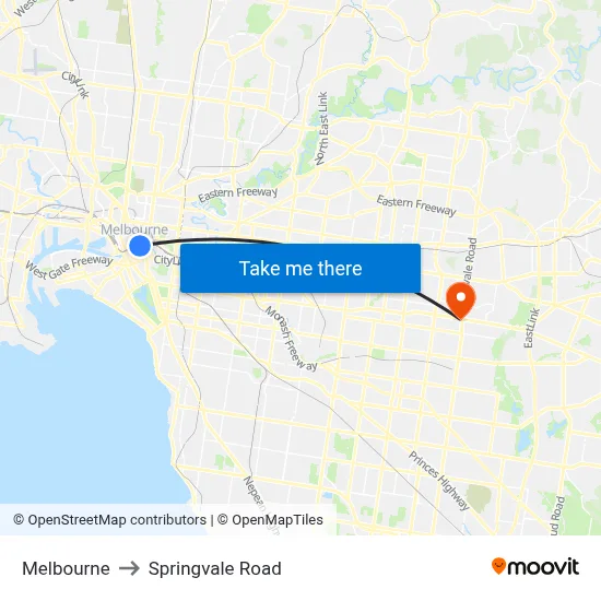 Melbourne to Springvale Road map