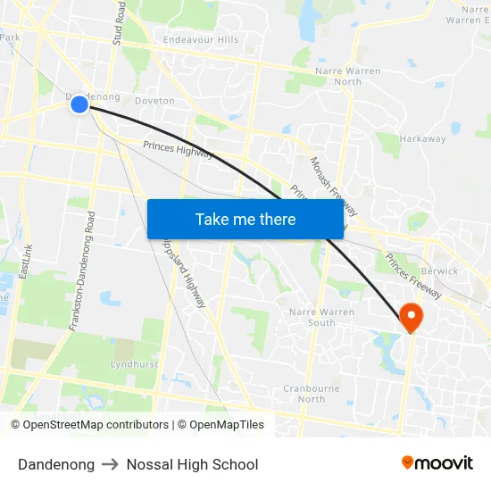 Dandenong to Nossal High School map
