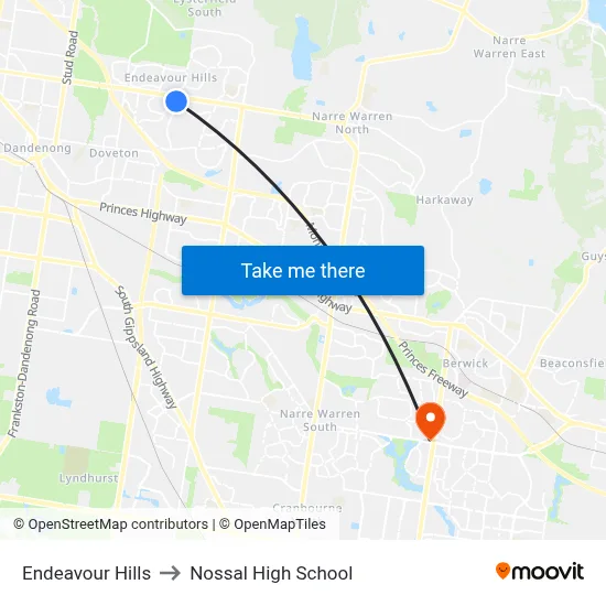Endeavour Hills to Nossal High School map