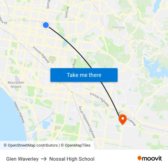 Glen Waverley to Nossal High School map