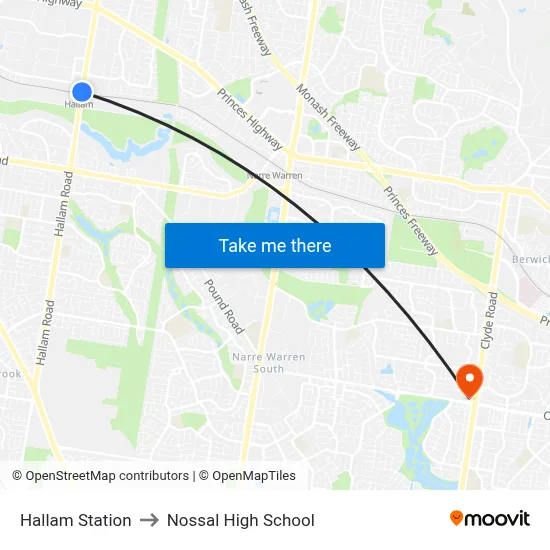 Hallam Station to Nossal High School map