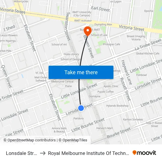 Lonsdale Street to Royal Melbourne Institute Of Technology map