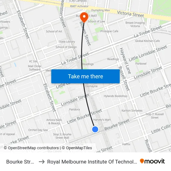 Bourke Street to Royal Melbourne Institute Of Technology map