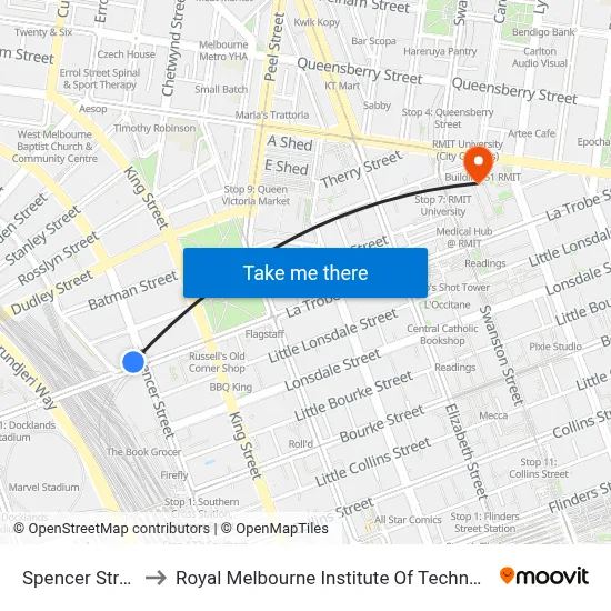 Spencer Street to Royal Melbourne Institute Of Technology map