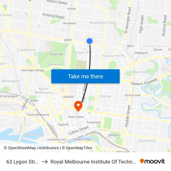 63 Lygon Street to Royal Melbourne Institute Of Technology map
