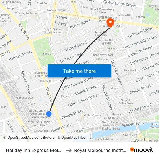 Holiday Inn Express Melbourne Little Collins to Royal Melbourne Institute Of Technology map