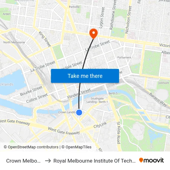 Crown Melbourne to Royal Melbourne Institute Of Technology map