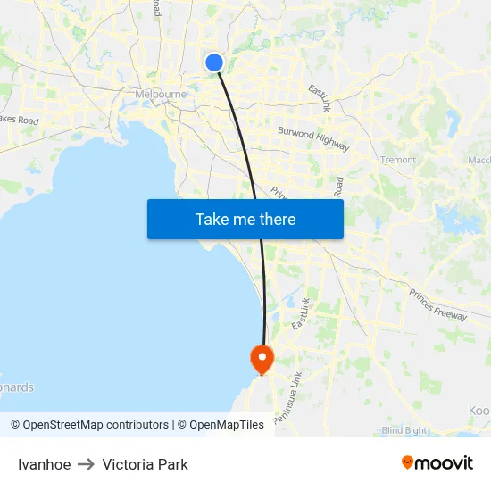 Ivanhoe to Victoria Park map
