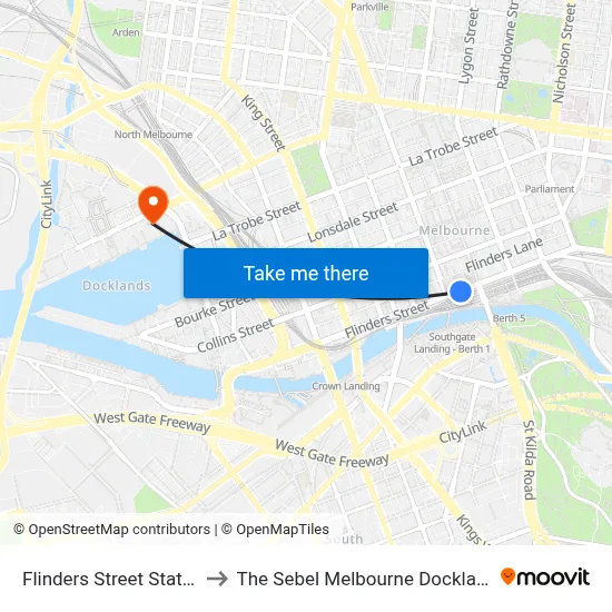 Flinders Street Station to The Sebel Melbourne Docklands map