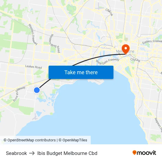 Seabrook to Ibis Budget Melbourne Cbd map