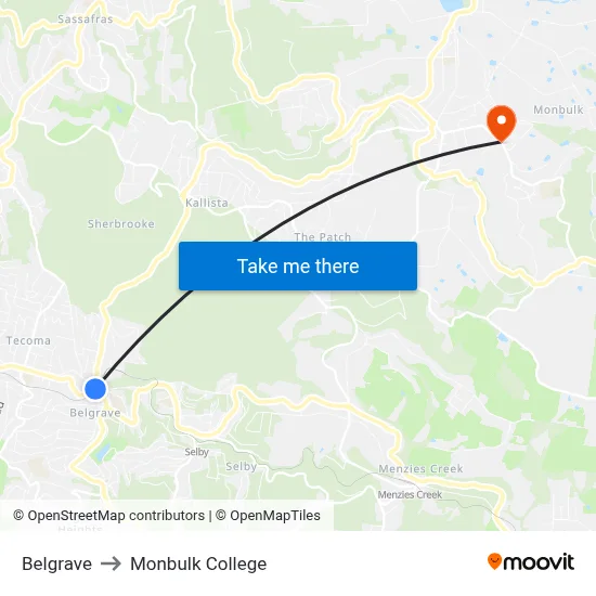 Belgrave to Monbulk College map