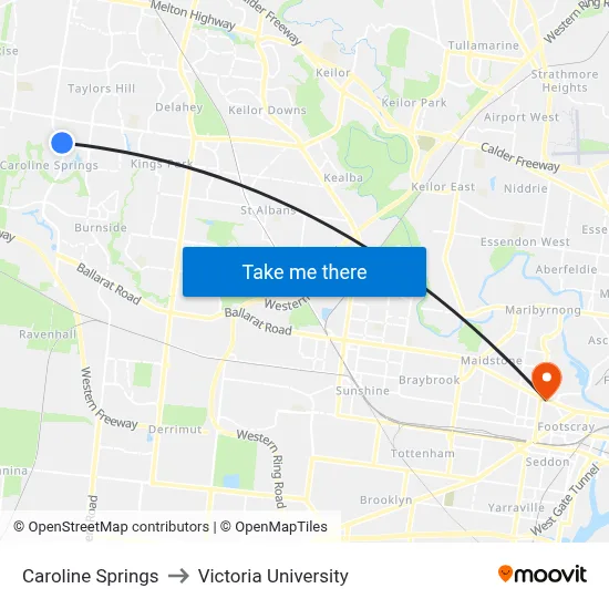 Caroline Springs to Victoria University map