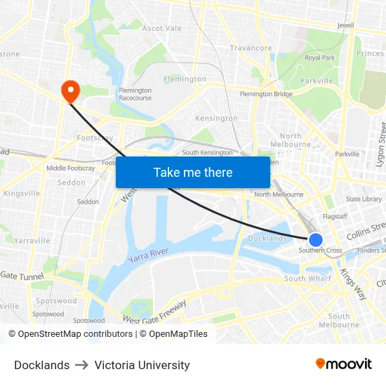 Docklands to Victoria University map
