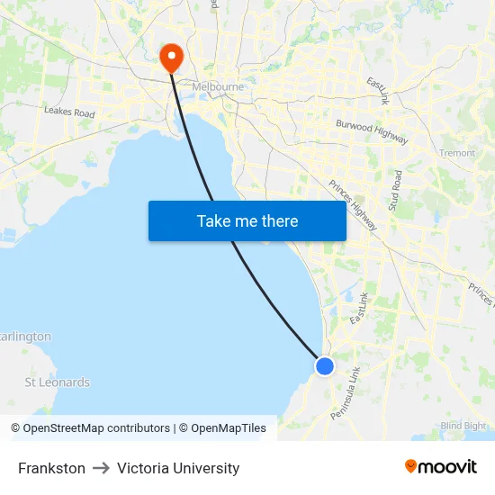 Frankston to Victoria University map