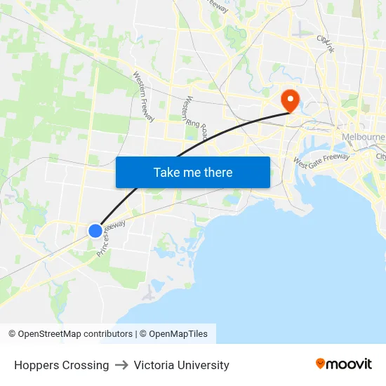 Hoppers Crossing to Victoria University map