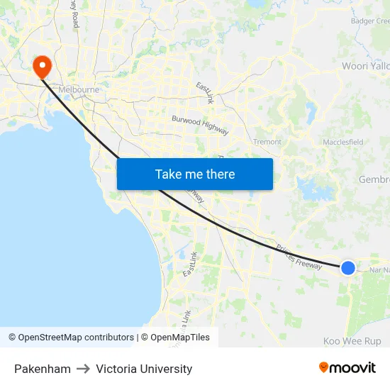 Pakenham to Victoria University map