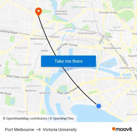 Port Melbourne to Victoria University map