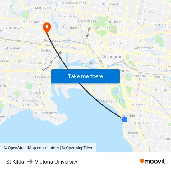 St Kilda to Victoria University map