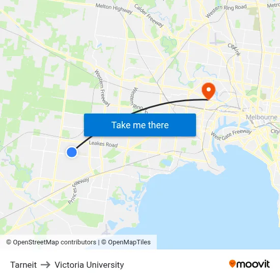 Tarneit to Victoria University map