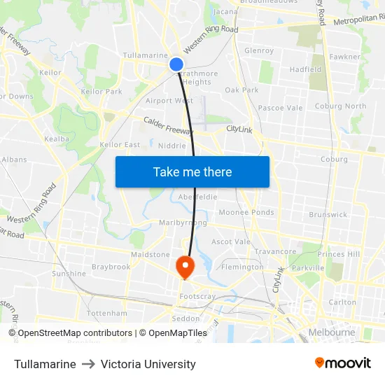 Tullamarine to Victoria University map