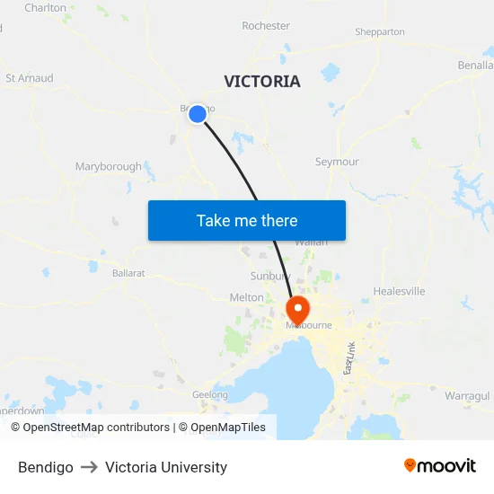 Bendigo to Victoria University map