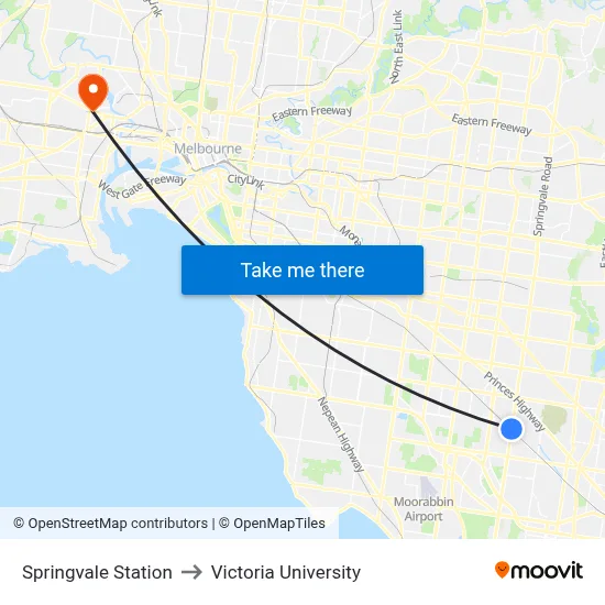 Springvale Station to Victoria University map