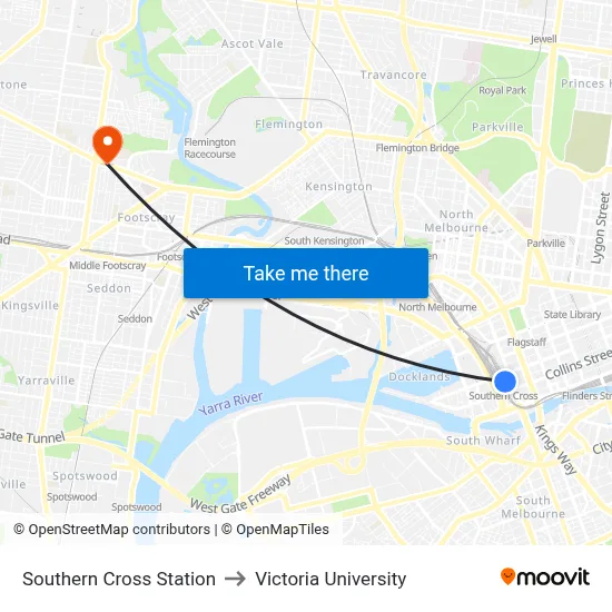 Southern Cross Station to Victoria University map