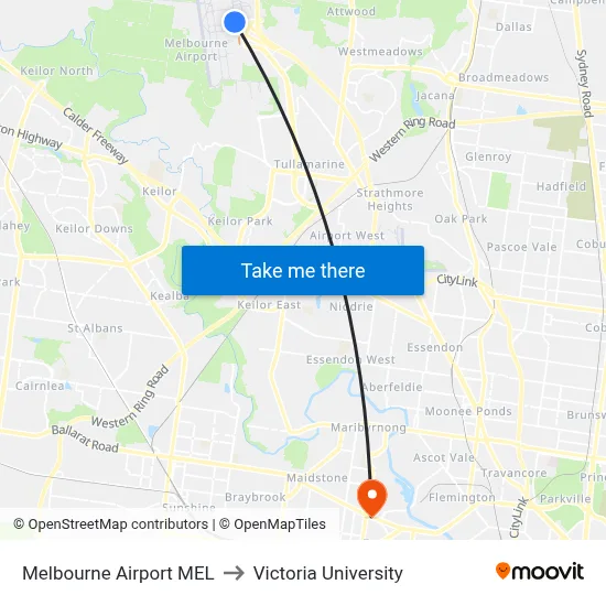 Melbourne Airport MEL to Victoria University map