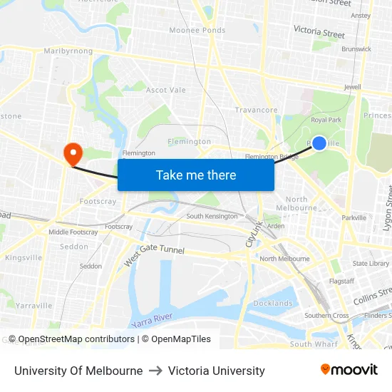 University Of Melbourne to Victoria University map