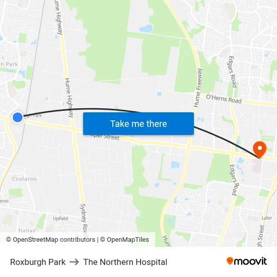 Roxburgh Park to The Northern Hospital map