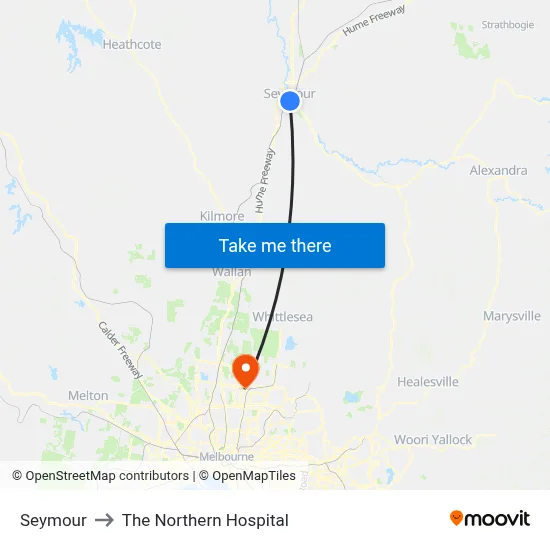 Seymour to The Northern Hospital map