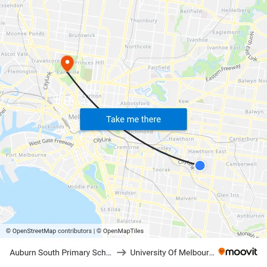 Auburn South Primary School to University Of Melbourne map