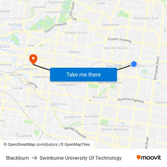 Blackburn to Swinburne University Of Technology map