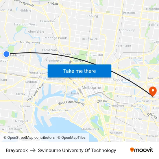 Braybrook to Swinburne University Of Technology map