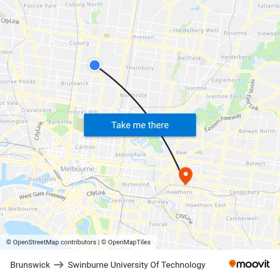 Brunswick to Swinburne University Of Technology map
