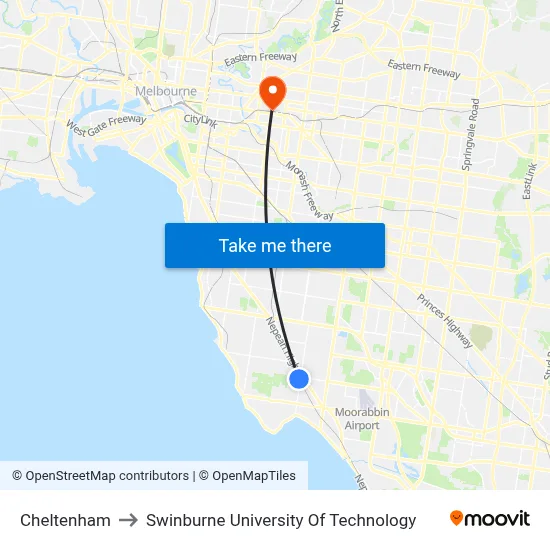 Cheltenham to Swinburne University Of Technology map